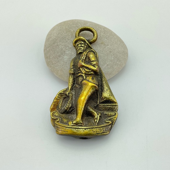 Vintage Brass Fisherman Figure, Home Decor, Ornament, Sailor Figurine, Steampunk - Picture 2 of 9